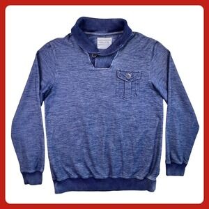 Ring Of Fire Shawl Collar Pullover Sweatshirt Men XL Blue Heather Button Pocket